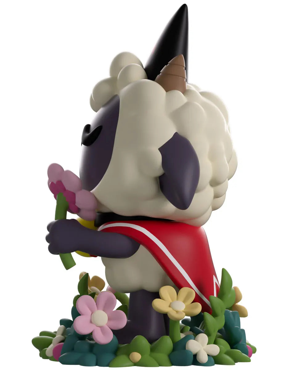 Spring Lamb Youtooz figure side view showing cloak and flowers