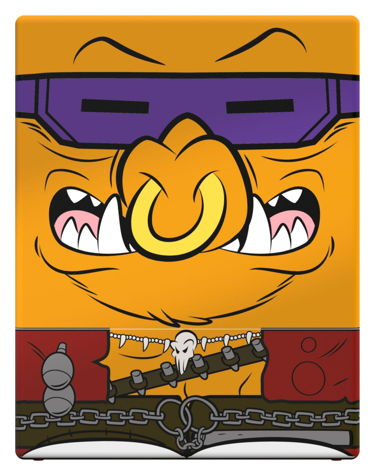 Bebop Squaroes TMNT collectible box side view with chain and armor artwork