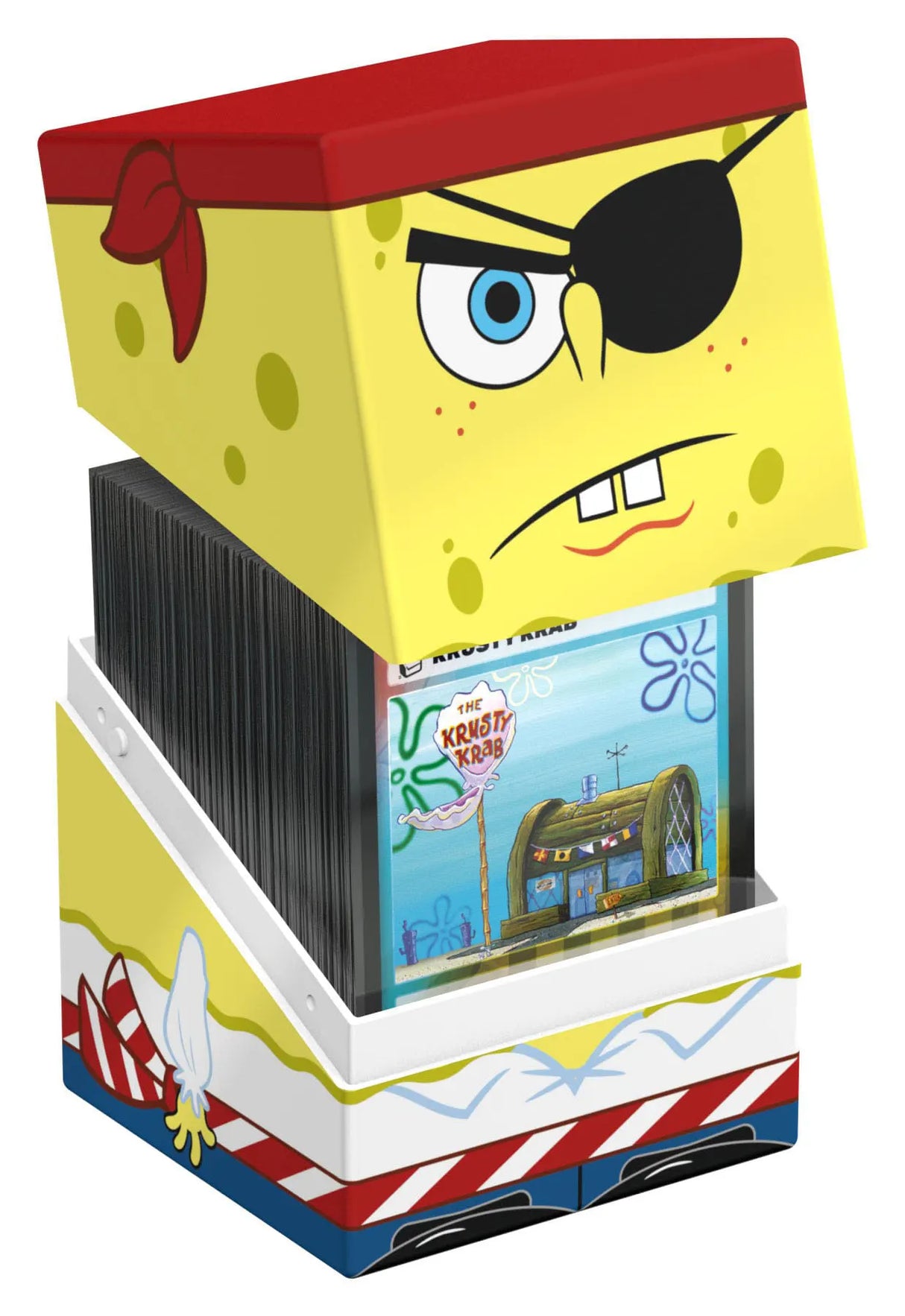 Pirate SpongeBob Squaroes SB015 holding double-sleeved trading cards