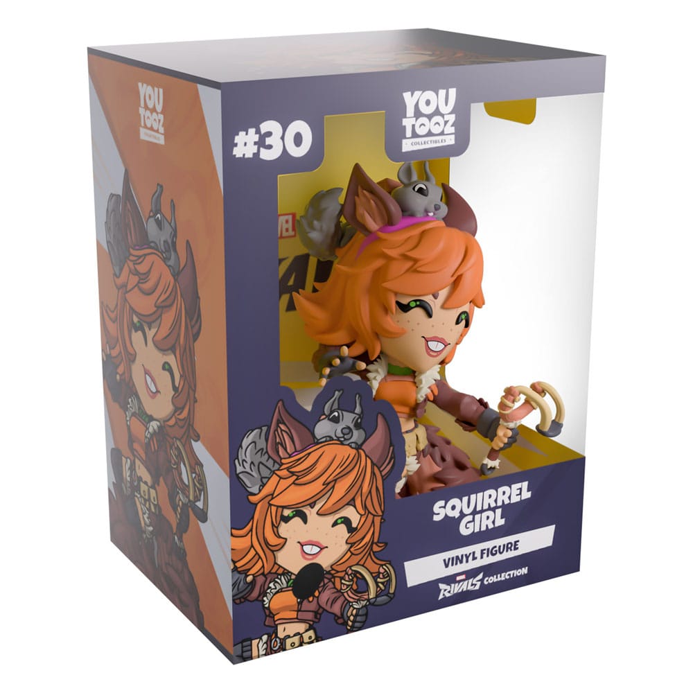 Squirrel Girl Youtooz figure inside display box from Marvel Rivals.