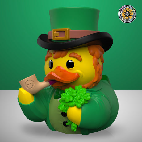 First Edition version of St. Patrick’s Day TUBBZ duck with FE sticker on packaging