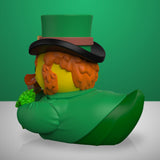 Rear view of St. Patrick’s Day TUBBZ duck showing hat and coat details.