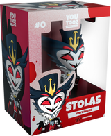 Stolas Helluva Boss Youtooz vinyl figure in display box with red and black artwork.