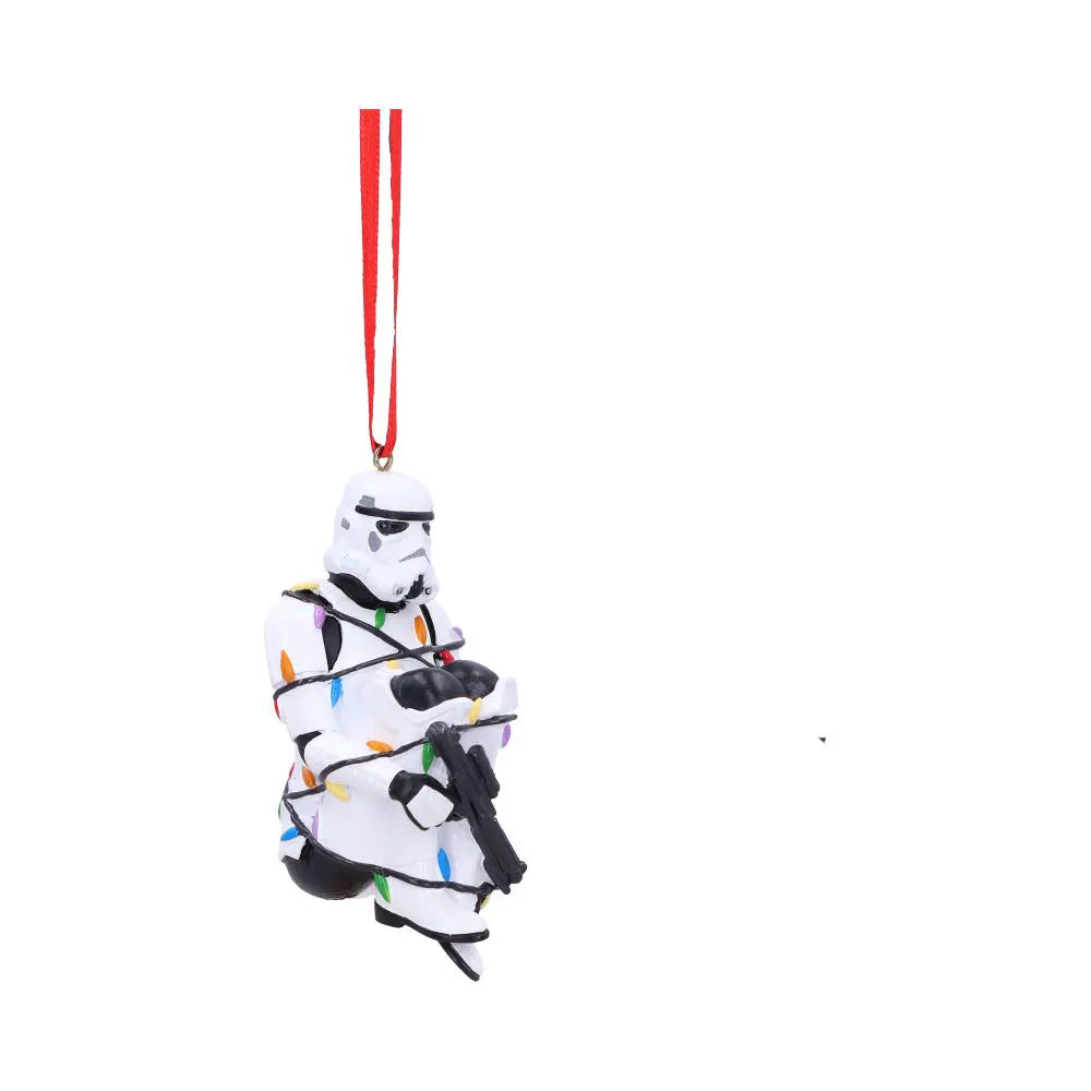 Angled view of Original Stormtrooper fairy lights ornament