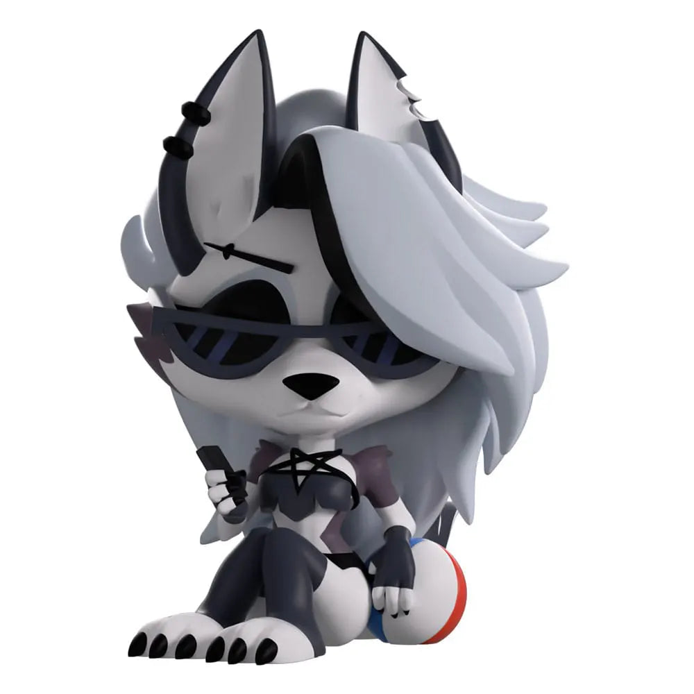 Front view of Summer Loona Youtooz vinyl figure sitting with sunglasses and phone