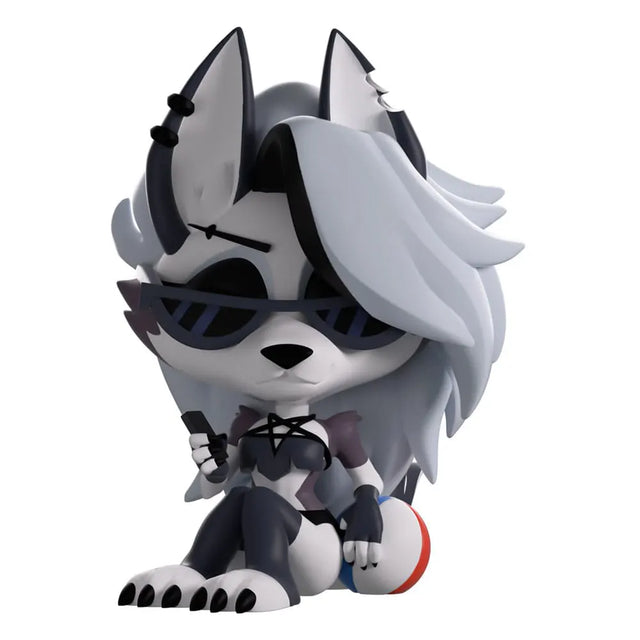 Front view of Summer Loona Youtooz vinyl figure sitting with sunglasses and phone