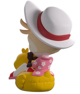 Back view of Summer Lucifer Youtooz vinyl figure sitting on yellow duck float