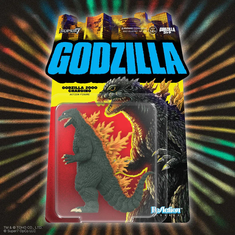 Godzilla 2000 (Charging) Toho ReAction Figure packaging hero image.