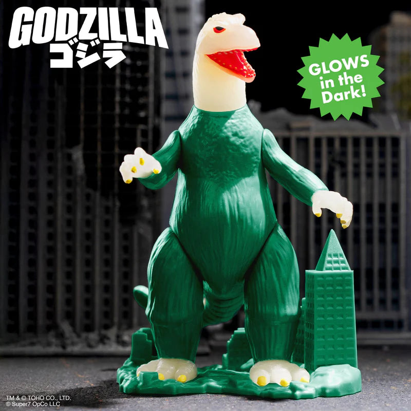Godzilla Model Kit (Glow) Toho ReAction Figure unassembled with city base pieces.