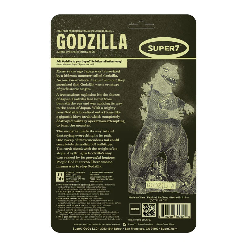 Godzilla Model Kit (Glow) Toho ReAction Figure packaging back artwork.