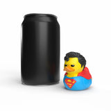 Superman Mini TUBBZ duck displayed next to a soda can for scale.