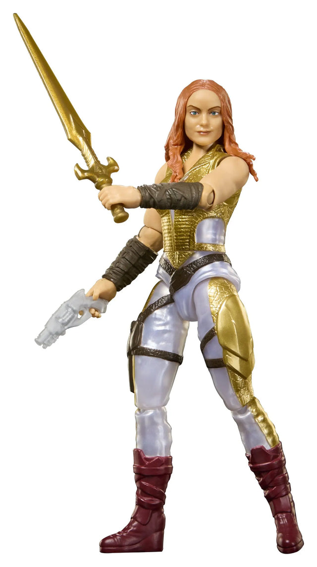 Teela Masters of the Universe 2026 movie action figure holding sword and pistol accessories