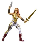 Teela action figure posed for battle with sword and pistol from Masters of the Universe 2026 movie
