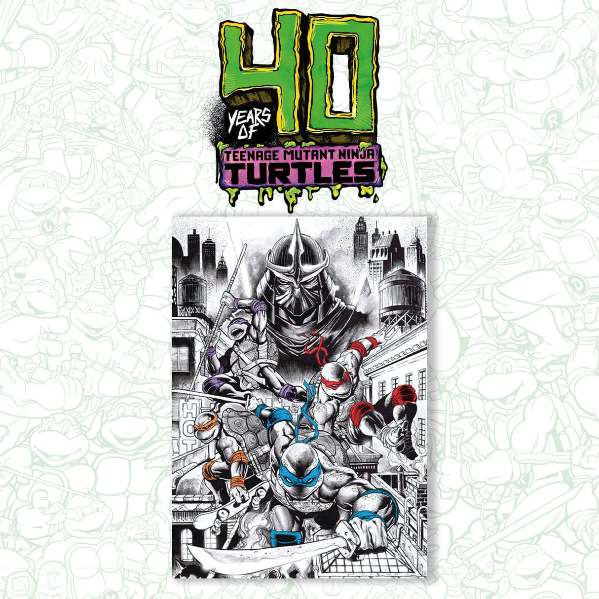 TMNT limited edition art print showing Leonardo, Donatello, Michelangelo, and Raphael battling Shredder