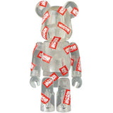 The Black Eye Patch Pattern 100% Bearbrick Series 39 transparent figure with red logo design