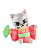 tokidoki cherry blossom cat figure in pink kimono holding green fan