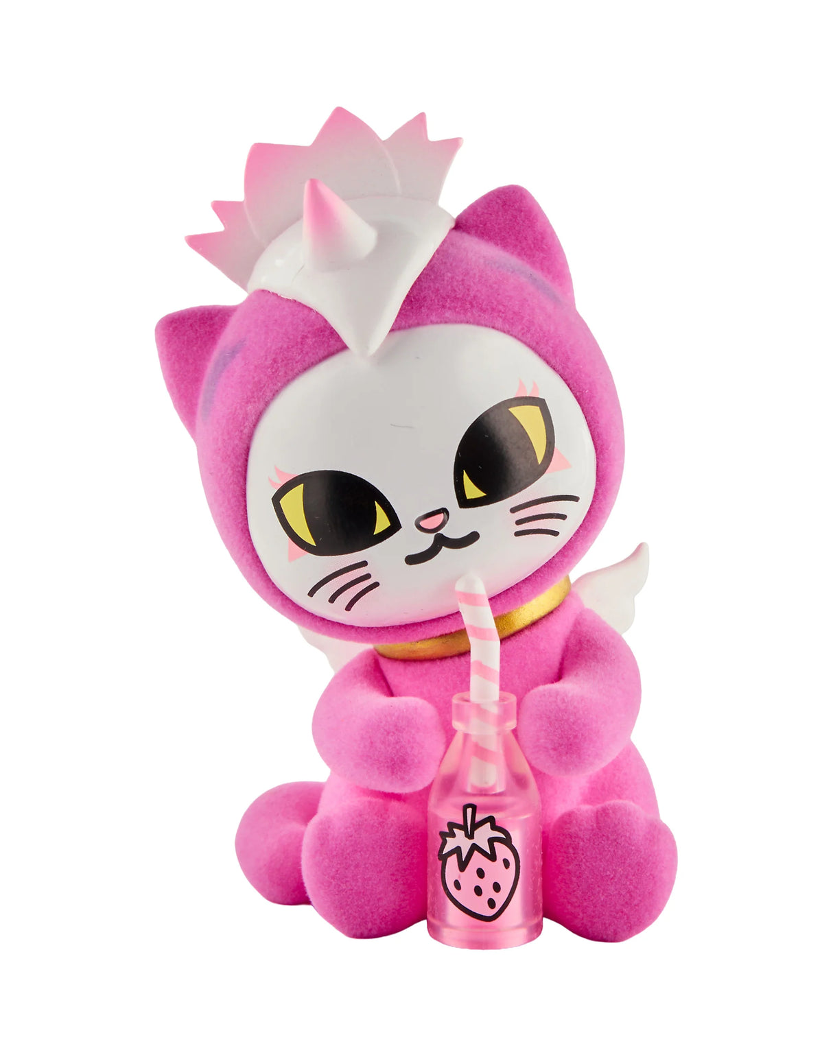 tokidoki cherry blossom cat pink flocked figure drinking strawberry drink