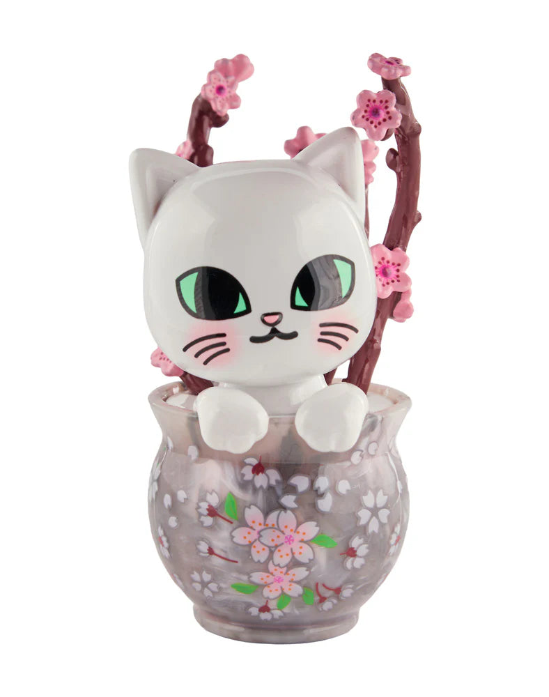 tokidoki cherry blossom cat pink flocked figure drinking strawberry drink