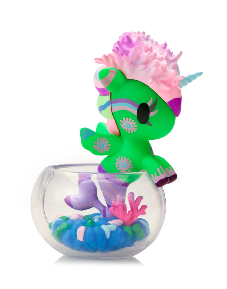 Neon Reef Mermicorno orange and pink coral figure in fishbowl base
