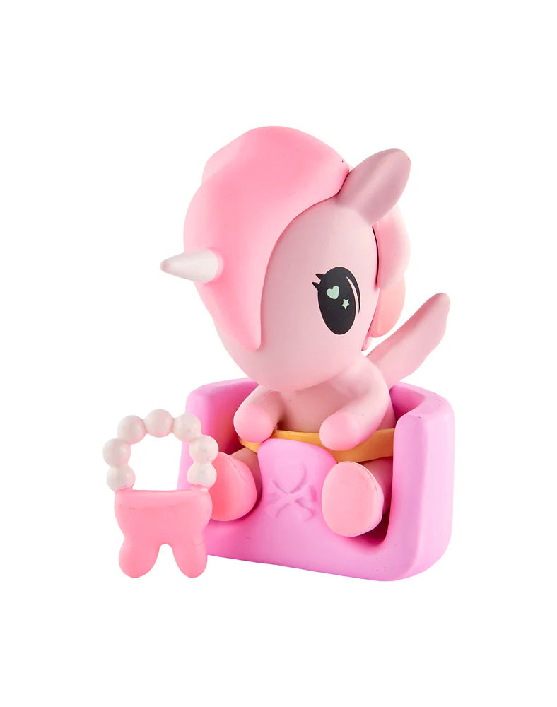 tokidoki Baby Unicorno Rattlin’ Baby pink figure with baby rattle