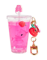 tokidoki Beverage Besties Strawberry Splash Unicorno keychain with pink drink and strawberry charm