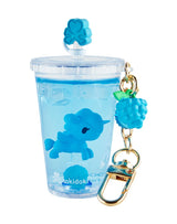tokidoki Beverage Besties Blue Raspberry Soda Unicorno keychain with blue drink and raspberry charm