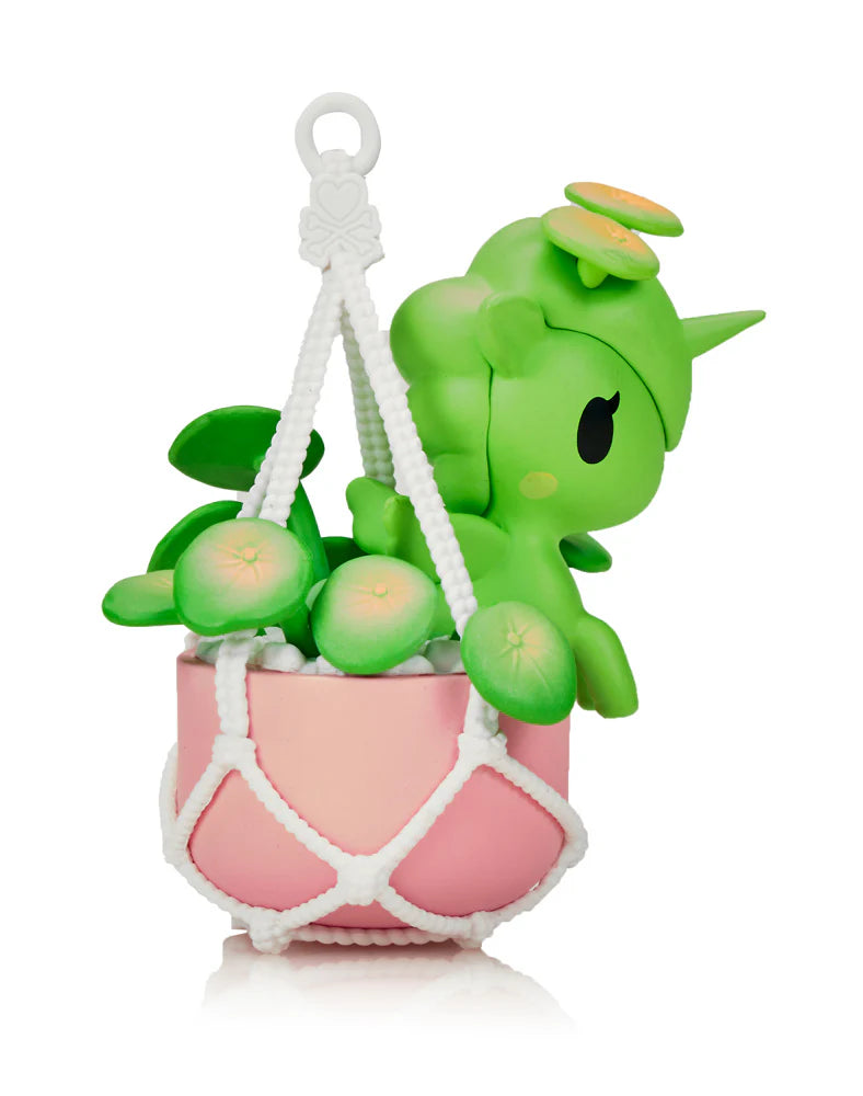 Tokidoki Botanical Harmony Unicorno hanging plant figure in pink pot with trailing greenery