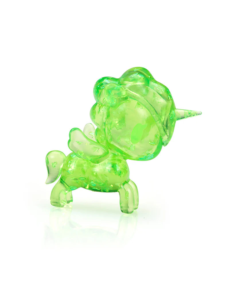 Green translucent Unicorno Lite Shimmer Glitter collectible figure with glitter inside