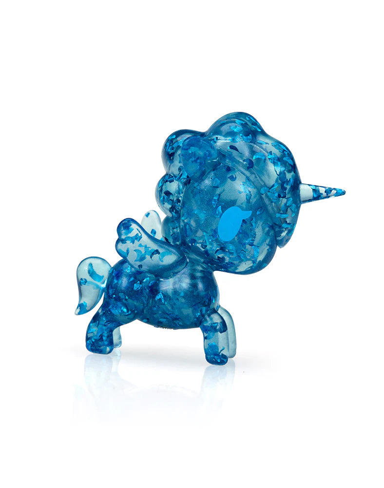 Blue translucent Unicorno Lite Shimmer Glitter figure with sparkling glitter accents