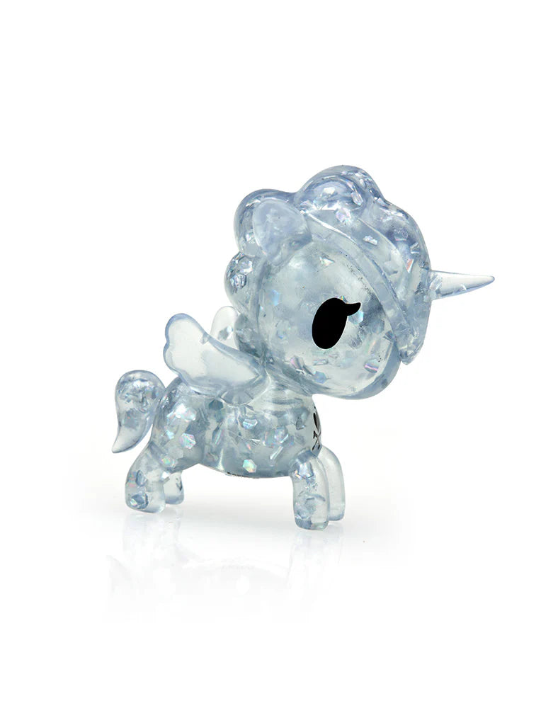 Clear translucent Unicorno Lite Shimmer Glitter figure with holographic glitter