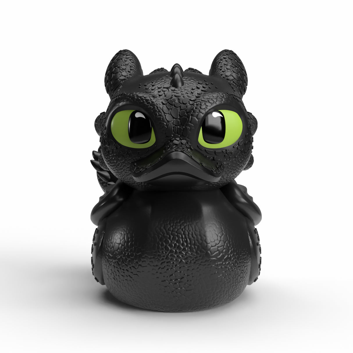 Front view of Toothless Mini TUBBZ collectible duck figure.
