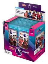 Topps Premier League 2026/27 Trading Cards Display Box containing 28 booster packs with 280 official football cards and 56 special cards.