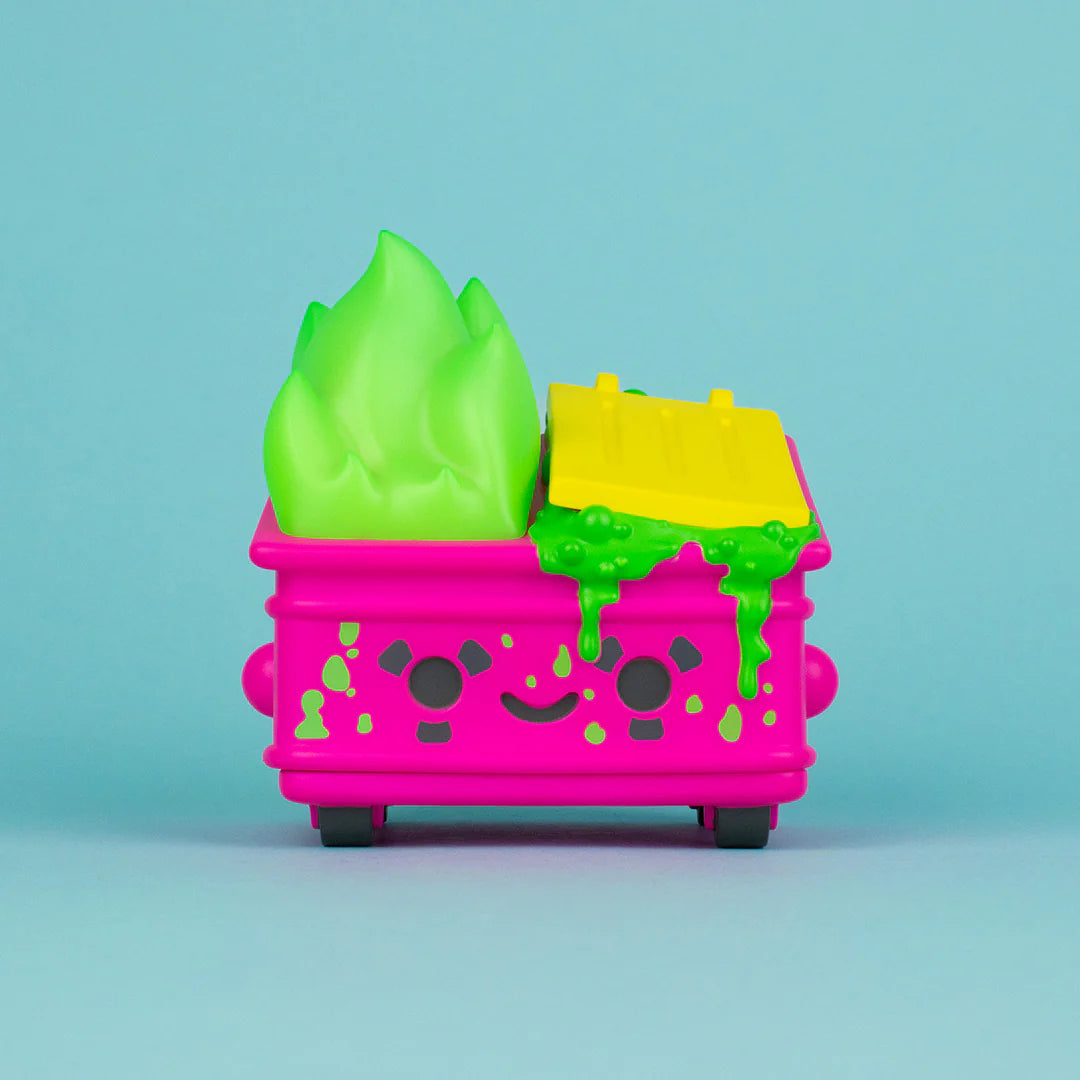 Toxic Waste Chemical Pink Edition Dumpster Fire vinyl figure front view with green glow flame