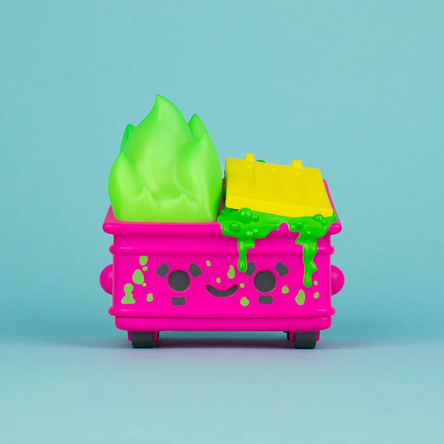 Toxic Waste Chemical Pink Edition Dumpster Fire vinyl figure front view with green glow flame