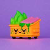 Front angled view of Radioactive Orange Dumpster Fire vinyl collectible by 100% Soft