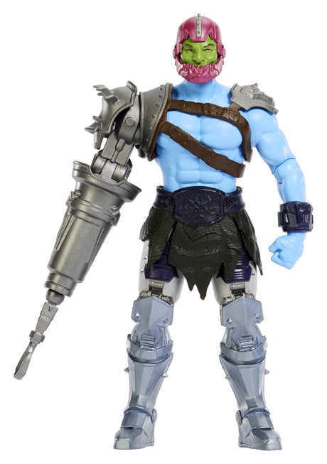 Trap Jaw Cannon Transform Masters of the Universe 2026 Movie action figure front view with mechanical arm attachment