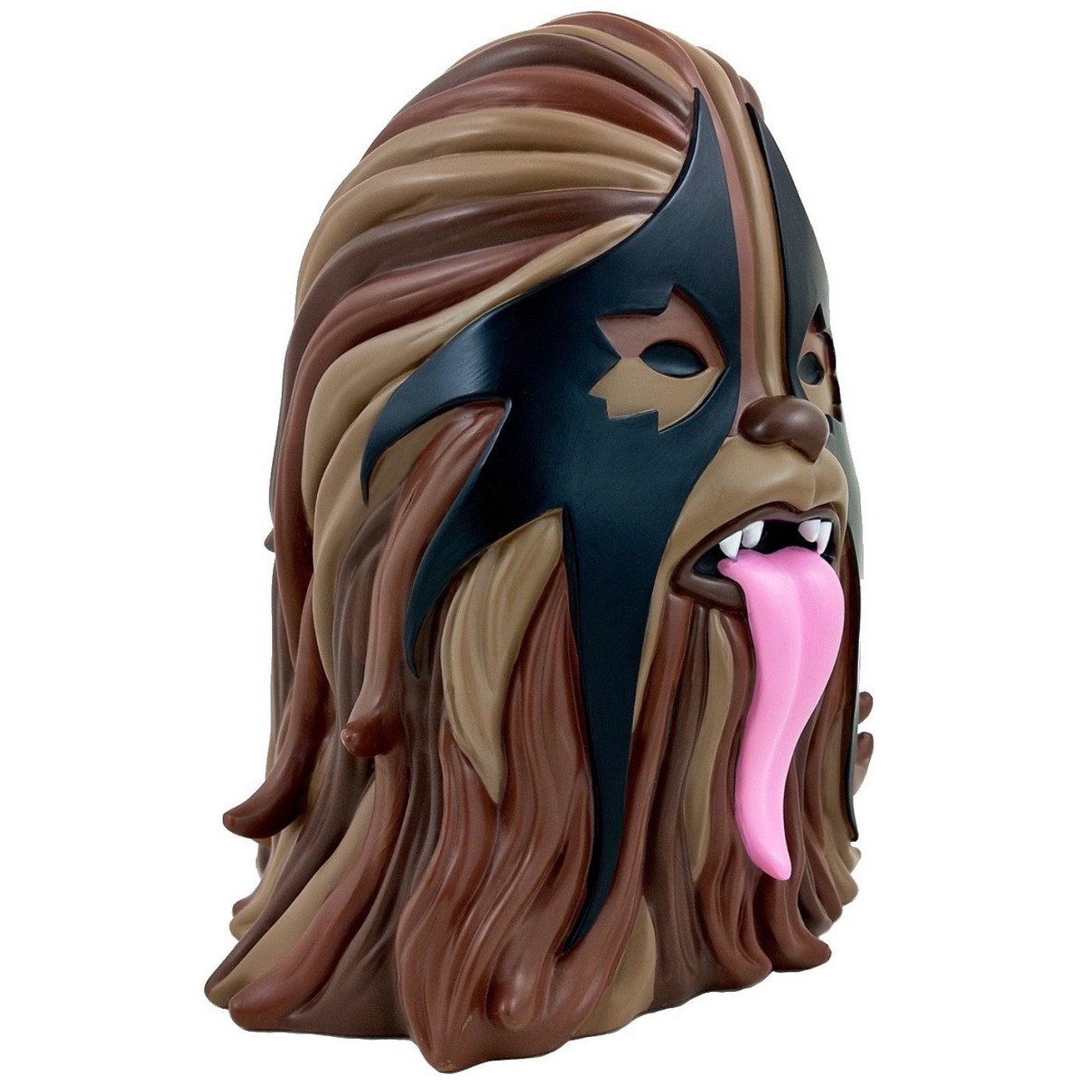 Angled view of Thrashbacca Original Brown resin statue showing mask and sculpted hair