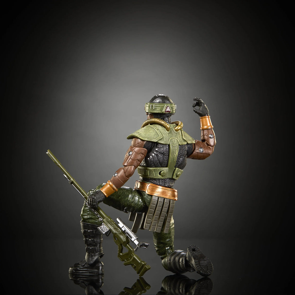 Rear view of Tri-Klops Masters of the Universe Chronicles movie action figure showing detailed armor