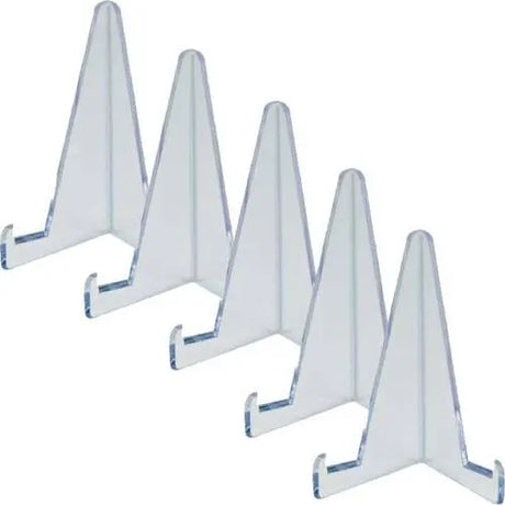 Five Ultra Pro clear card holder stands for trading card display