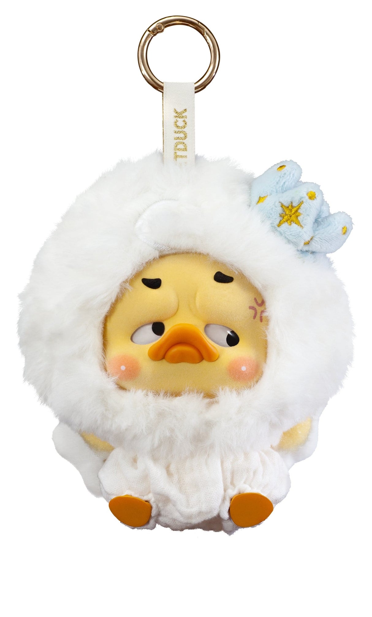 Upset Duck white fluffy costume plush keychain with star accessory