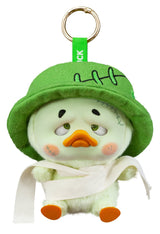 Upset Duck green monster costume plush keychain with stitched details