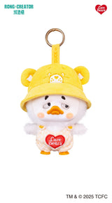 Upset Duck Care Bears Cheer Bear inspired plush keychain in pink outfit with large bow