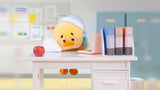 Upset Duck sleepy status vinyl figure holding phone at office desk