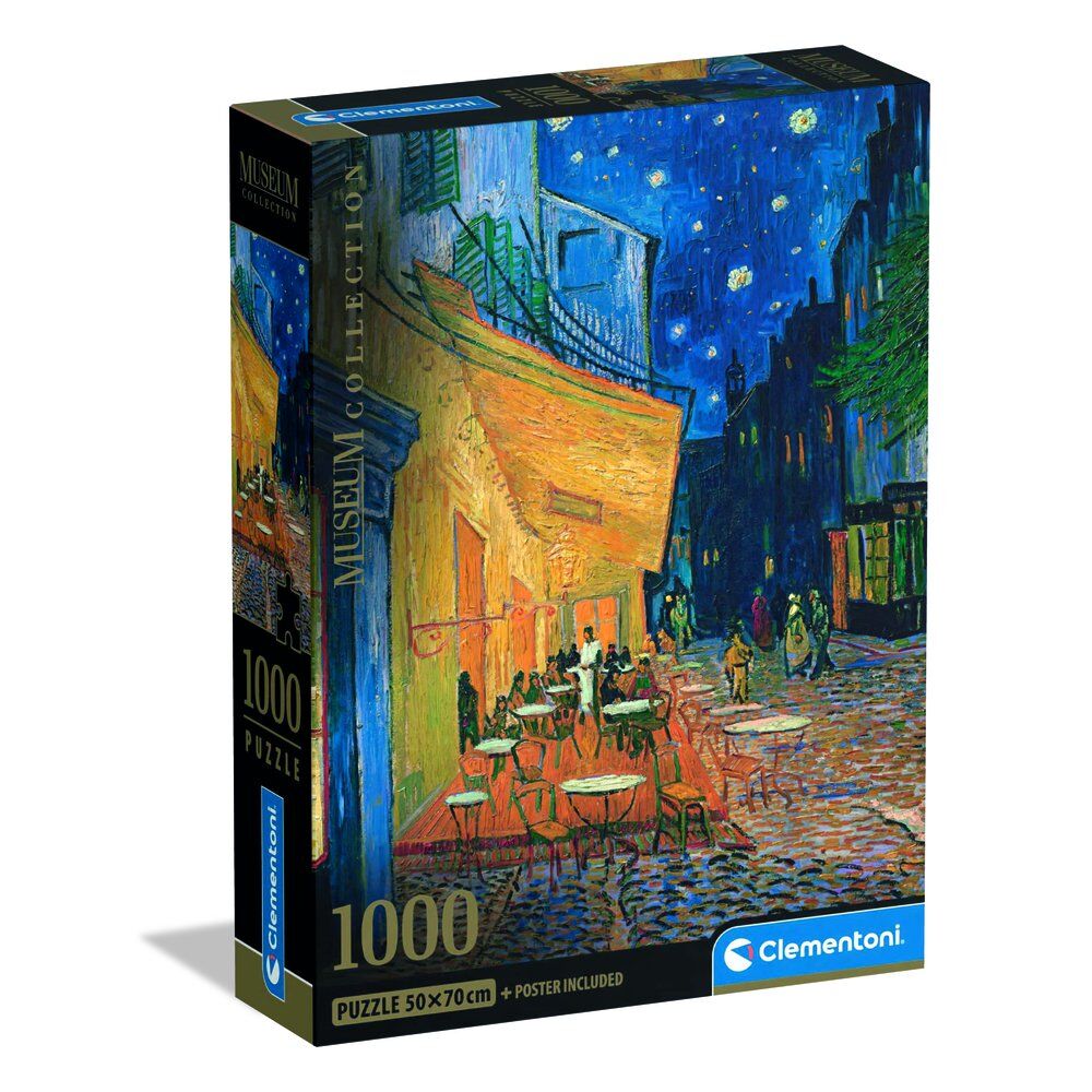 Van Gogh’s Café Terrace at Night framed on a wall above a sofa with modern decor.
