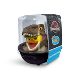Velociraptor Mini TUBBZ duck collectible inside Jurassic Park display tub