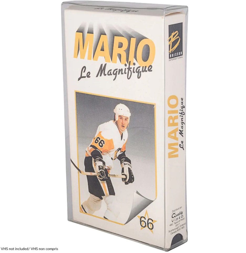 Single VHS tape fully enclosed in a transparent PET protective case.