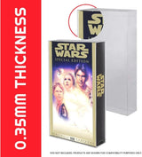 Close-up of VHS inside a clear 0.35mm PET case with Star Wars artwork visible.