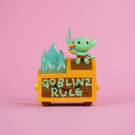 wizard of barge dumpster fire vinyl figure front view goblin
