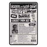 Back of The Wolf Man Universal Monsters ReAction+ blister card with vintage horror-style artwork