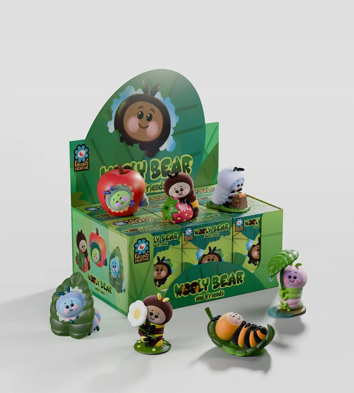 Wooly Bear and Friends Blind Box display case with collectible figures